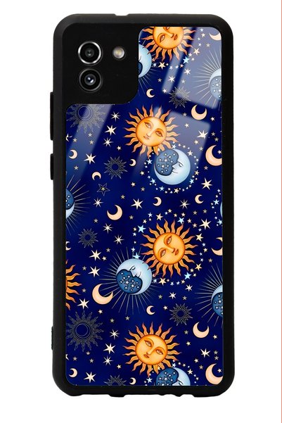 Spoyi Samsung A-03 Glossy Phone Case with Moon Sun Pajama Design