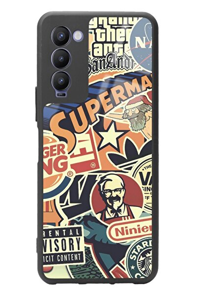 Spoyi Tecno Camon 18 Retro Marka Tasarımlı Glossy Telefon Kılıfı