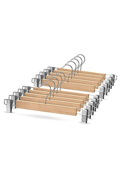 ROBEVE Latched Skirt Hanger Wooden Hanger with Holder Clothes Hanger 1st Quality Wooden Hanger Skirt Hanger 10 Pieces