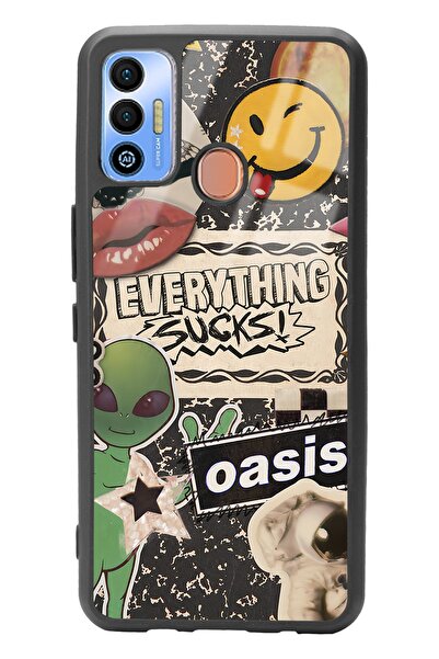 Spoyi Tecno Spark 7t Retro Sticker Tasarımlı Glossy Telefon Kılıfı