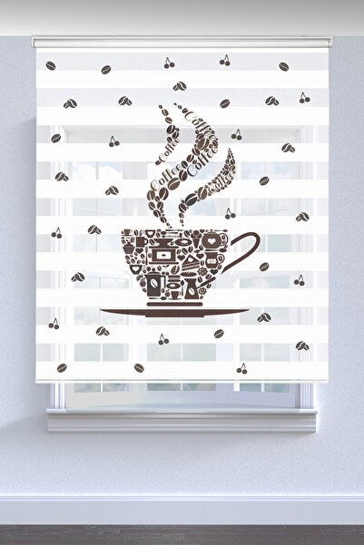 Kanteks Exclusive Mutfak Dekoratif Kahve Baskılı Zebra Perde