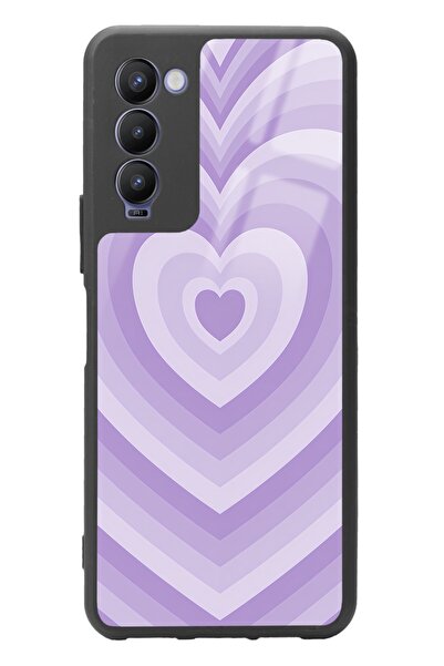 Spoyi Tecno Camon 18 Lila Kalp Tasarımlı Glossy Telefon Kılıfı
