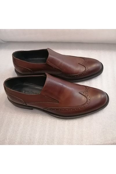 D By Divarese Men's Genuine Leather Burnt Brown Antique Shaded Staple Hole Rubber Sole Loafer Shoes