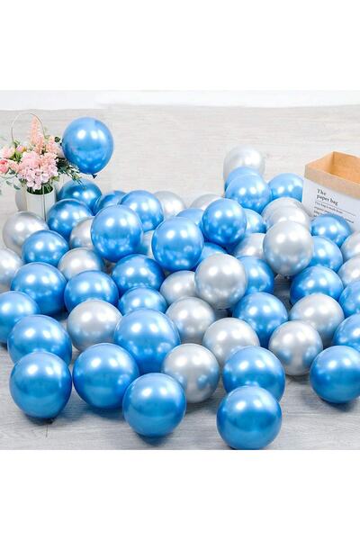 Parti dolabı Elsa Frozen Konsept Balon Zincir Ve Yapışkan Set (6 Krom Mavi 6 Krom Gümüş,20 Beyaz ,20 Mavi Balon)