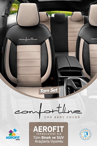 Otom Comfortline Design Tay Tüyü Süet Oto Koltuk Kılıfı Ekstra Destekli Tam Set Premium - Bej-Siyah