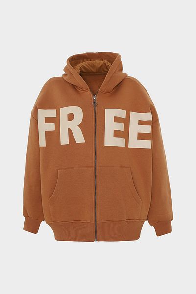 Açelya Okcu Φούτερ με φερμουάρ Oversize Hooded Free Slogan