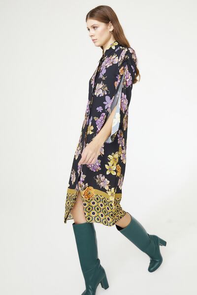 adL Rochie cămașă cu fante cu model