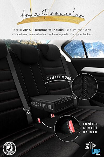 Otom Oto Koltuk Kılıfı Tam Set Gerçek Süet Ortopedik Siyah Kırmızı - Iconic