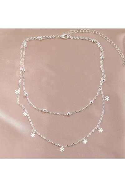 TakıConcept Kar Tanesi Detaylı Ikili Gümüş Kaplama Kolye