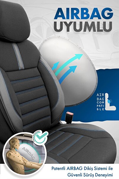 Otom Oto Koltuk Kılıfı Tam Set Ortopedik Ekstra Destekli Siyah Mavi - Limited