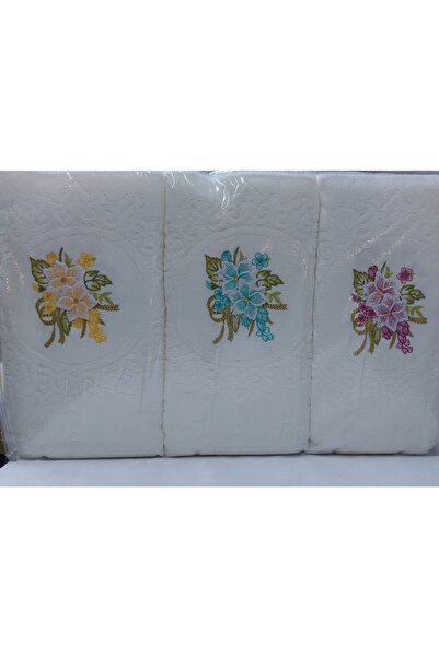 GONCA Bukle 3d Nakışlı 3' Lü El Havlusu - 2 Çiçekli
