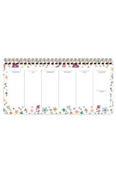 KESKİN COLOR Keskin 13*27 Spirilli Planner - Κρεμ μοτίβα λουλουδιών