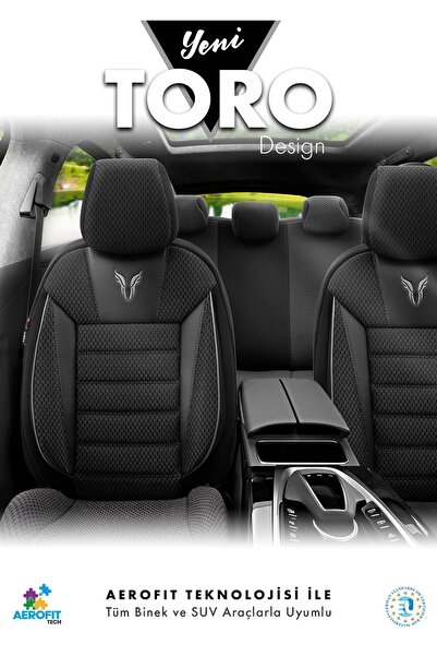 Otom Oto Koltuk Kılıfı Ortopedik Pamuklu Kumaş Siyah Gri - Toro