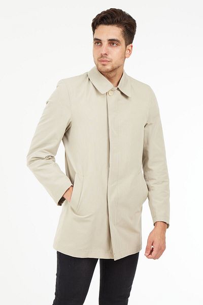 SPOSO Men's Beige Cotton Polyester Narrow Fit Overcoat
