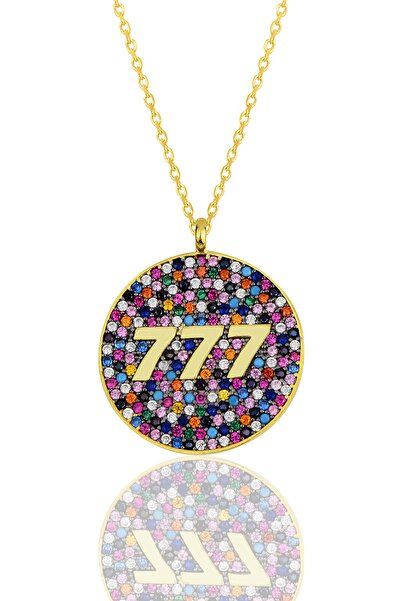 Bilsen Store Kadın 925 Ayar Gümüş Zincirli Altın Yaldızlı Mix Taşlı 777 Melek...