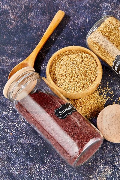 FBZhome Labeled 6-Piece Wooden Lid 500 Ml Glass Spice Dispenser Set Storage Container