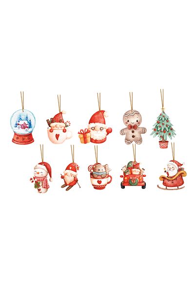 Ege ajans 10 Figured Wooden Christmas Ornaments