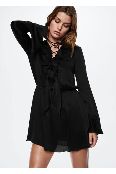 MANGO Woman Bağcıklı Akışkan Elbise