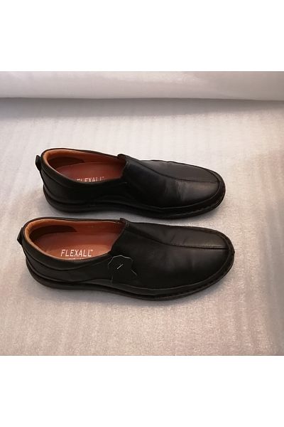 Flexall Men's Genuine Leather Black Elastic Sides Flexible Light Soft Eva Sole Loafer Shoes