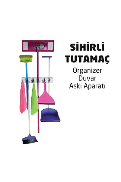 RUSTİKEVDECORART Rustik Ev Tutamaç Fırça Tutucu Mop Paspas Askısı Organizer Duvar Askı Aparatı