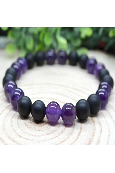 NehirTaş Amethyst and Onyx Certified Bracelet Balance Magnet