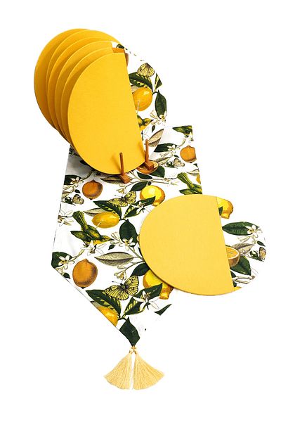 Viemso Lemon Patterned Runner, 2-Piece Specially Designed Charger Plates (Excluding Wooden Charger Plates)