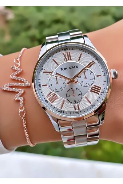 Tom Jones Marka Rose Gümüş Renk 2 Yıl Garantili Kadın Kol Saati - Bileklik He...