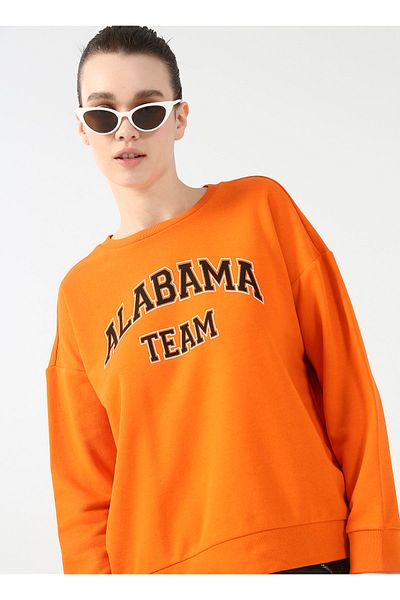 LİMON COMPANY Lemon Rundhals bedrucktes oranges Damen Sweatshirt Lesa