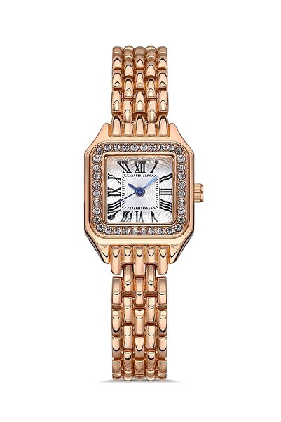 ÇENÇEN Rose  Cartier Kare Taşlı Metal Kordon Kadın Kol Saati