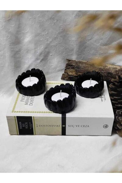 E.M.S AVM Mumluk Dekoratif Mumluk Tealight Mumluk Siyah 3 Adet ( Mum Fiyata D...