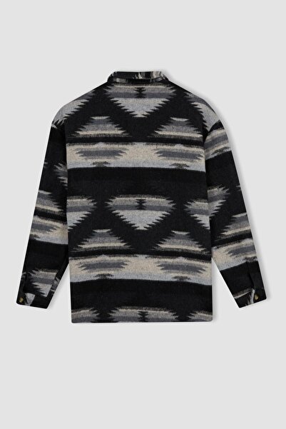 DeFacto Oversize Fit Etnik Desenli Oduncu Uzun Kollu Gömlek