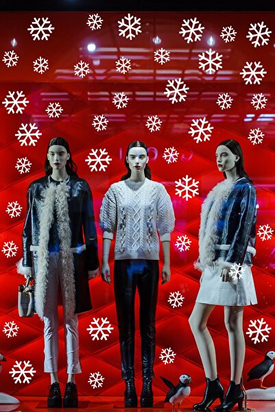 New Jargon 40 Adet Küçük Büyük Kar Taneleri Yılbaşı Vitrin Sticker