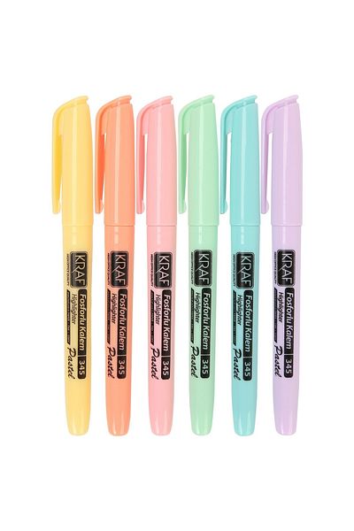 KRAF Pen Type Highlighter Marker Pen 6 Pieces + Film Index Gift
