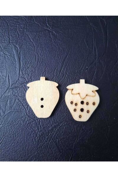 İMREN AKSESUAR Natural Wooden Button with Laser Cut and Drawing Strawberry Fi...