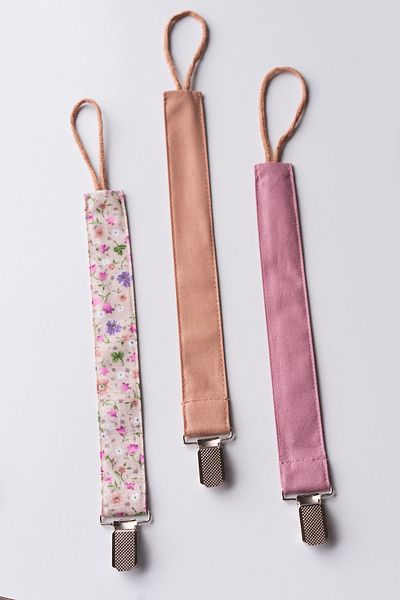 MyVera Spring Flower Mink Mink Dried Rose Pacifier Strap Set - 3-Piece Pacifier Chain Set - 100% Cotton Fabric