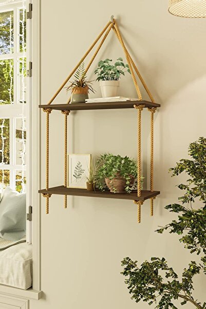 Alyones 2 Katlı Asma Duvar Rafları, Swing Halatlı Yüzer Raf, Askılı Salon/yatak Odası/banyo Ve Mutfak Raflar