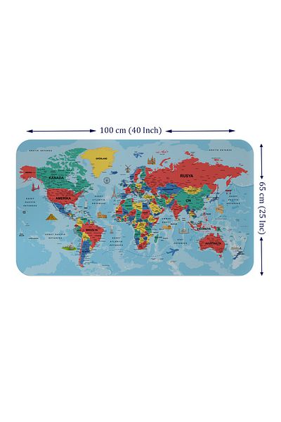 Pinksepet Turkish Educational - Ocean Detailed World Map Wall Sticker
