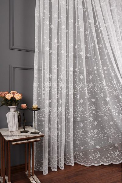 perdealemi Star Pattern Knitted Tulle Curtain, 250x250cm, 1/2 Sparse Pleat