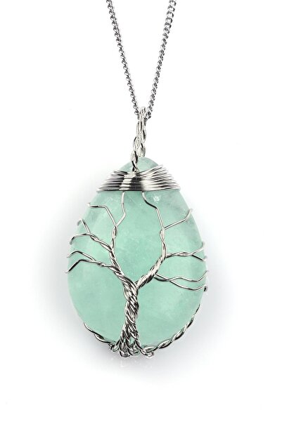 Alibaba Doğaltaş قلادة ملفوفة بسلك من حجر الفلوريت الطبيعي