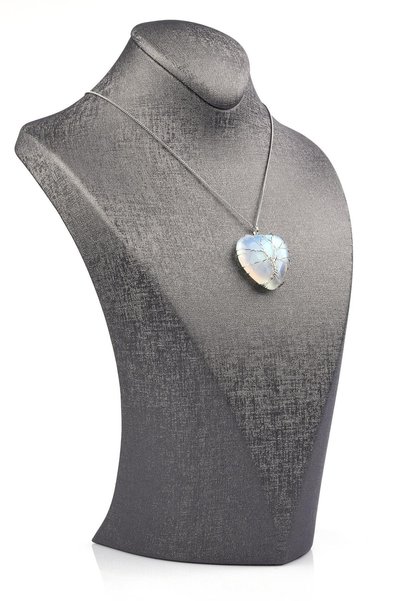 Alibaba Doğaltaş Synthetic Opal Natural Stone Heart Model Wire Wrapped Necklace