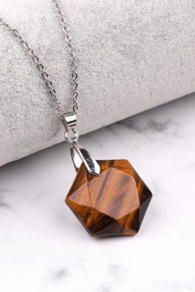 Alibaba Doğaltaş قلادة قصة سداسية من الحجر الطبيعي على شكل عين النمر