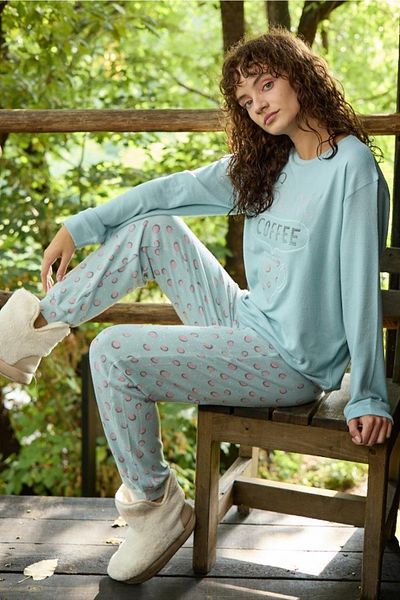 Aydoğan Women's Turquoise Winter Thermal Pajamas Set - Crew Neck, Long Sleeve B15-1 30064 Aydogan ®