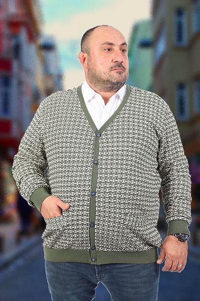 Starbattal Large Size Buttoned Cardigan 22801-khaki