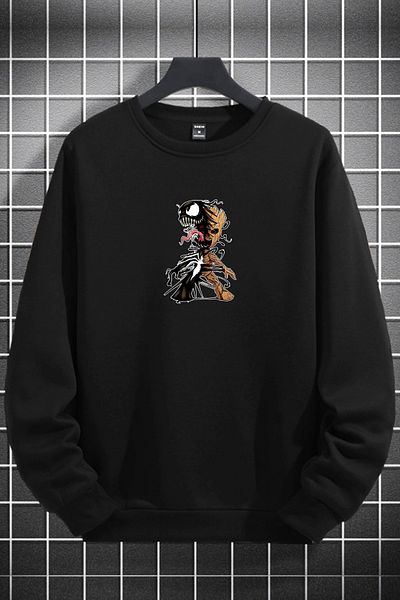 macklin Hanorac negru, unisex, femei, bărbați, cu imprimeu Marvel Venom Groot
