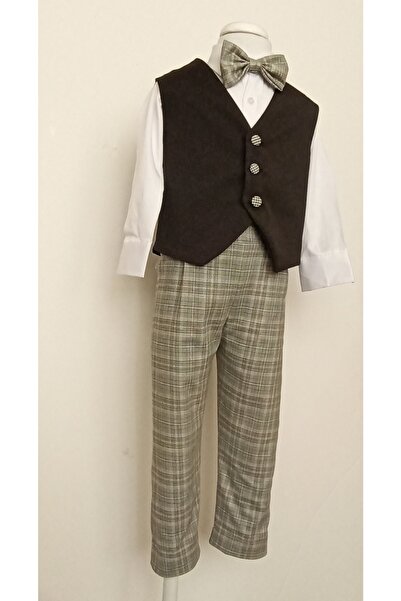 moms and babies Boy's Baby Vest - Shirt - Bow Tie Trousers Set Salopet Trouse...