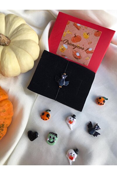 Cadılar Bayramı Halloween Yarasa Cam Murano Bileklik Siyah Ipli Bileklik