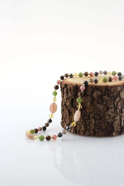 Alp Doğal Taş Rhodochrosite Smoky Quartz Sun Stone Amber Obsidian Jade Hematite Tiger Eye Panic Attack Necklace