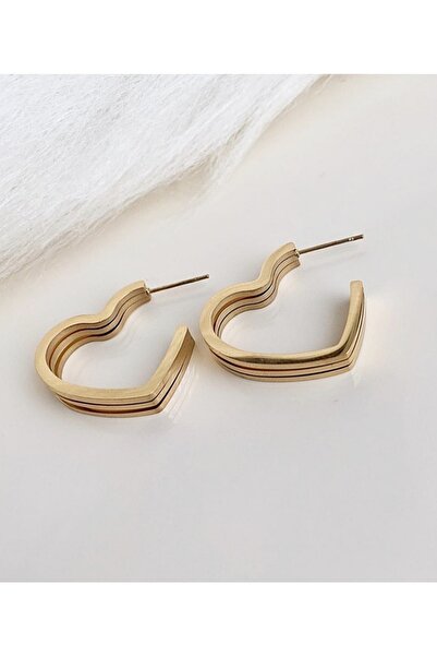 HOSBUTIK Gold Steel Non-Tarnish Heart Earrings