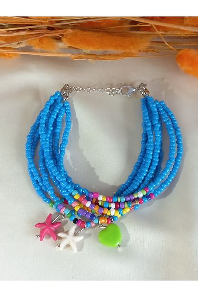 İPAR AKSESUAR Women - Blue Glass Bead Starfish Bracelet Anklet