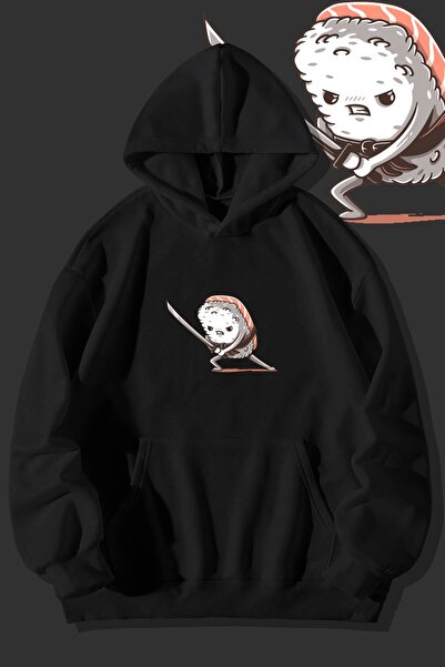 wicromed Hanorac cu glugă cu buzunar cangur unisex cu imprimeu Samurai Sushi